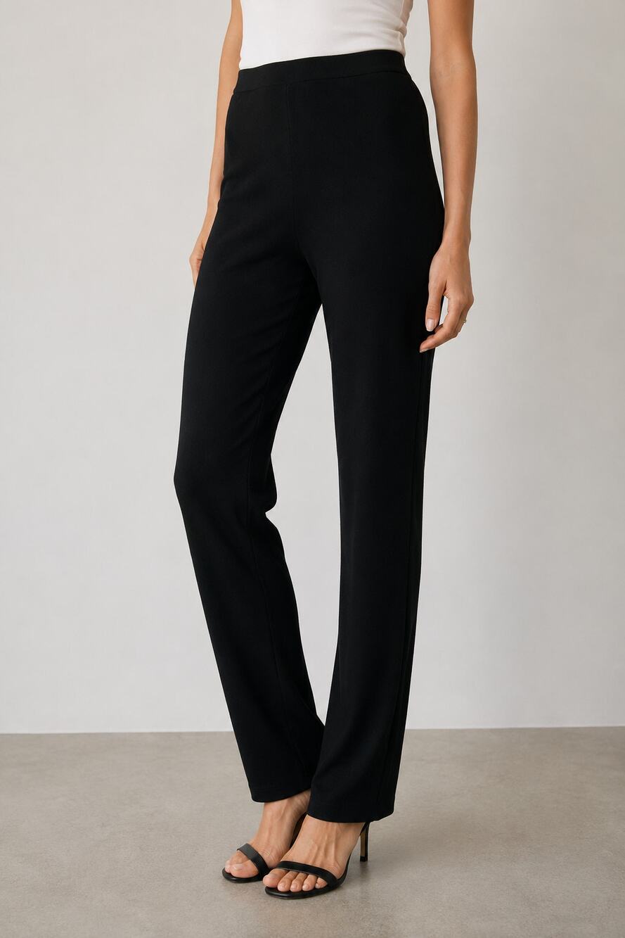 Vintage Misook Black Knit Pull-On Pants Minimalist Straight Leg Career Capsule-M